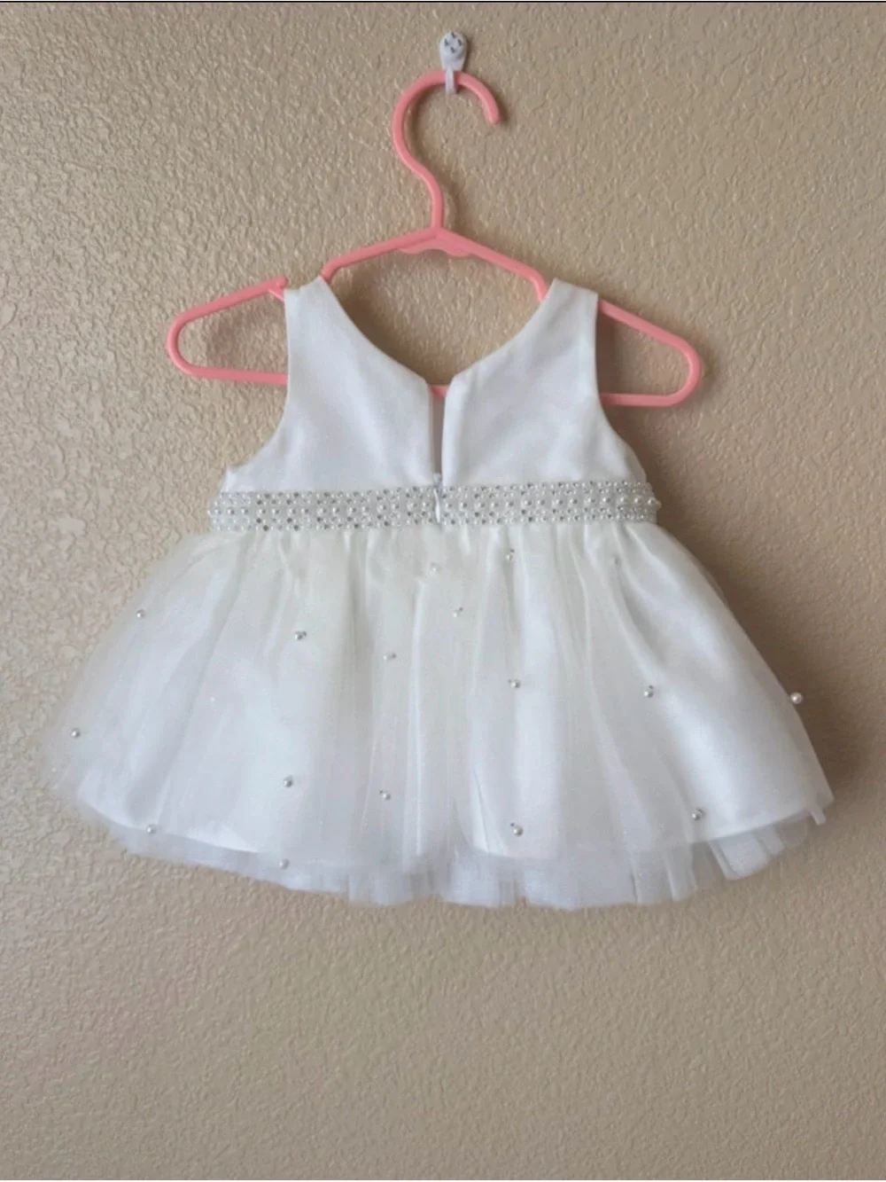 Girls White Tulle Party Dress with Crystal Waistband